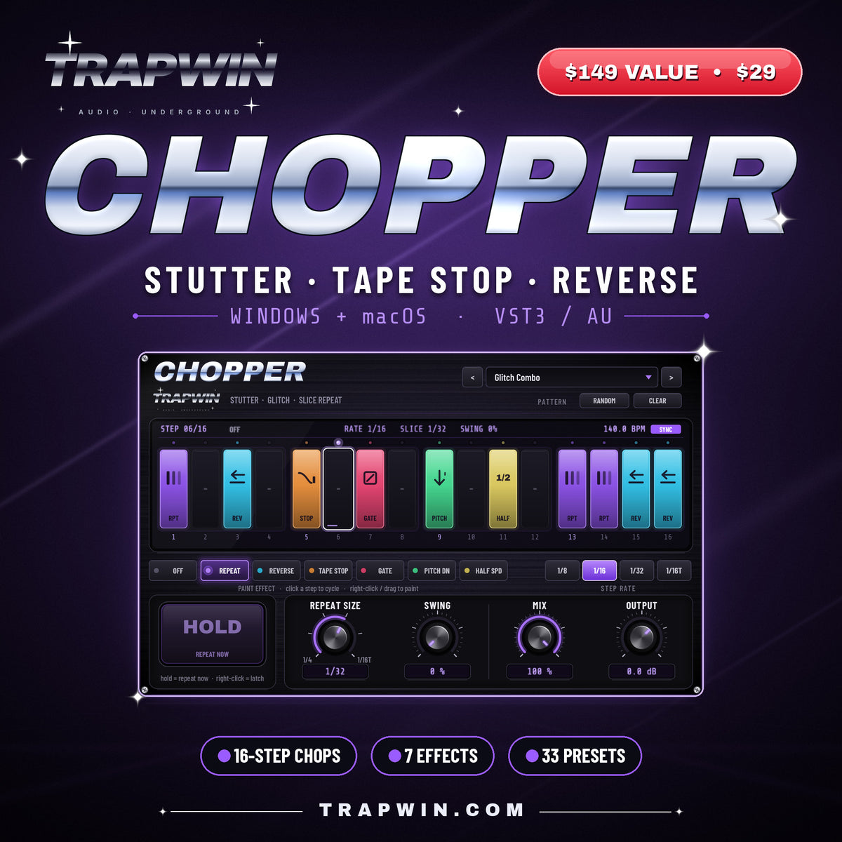 TrapWin CHOPPER stutter tape stop plugin