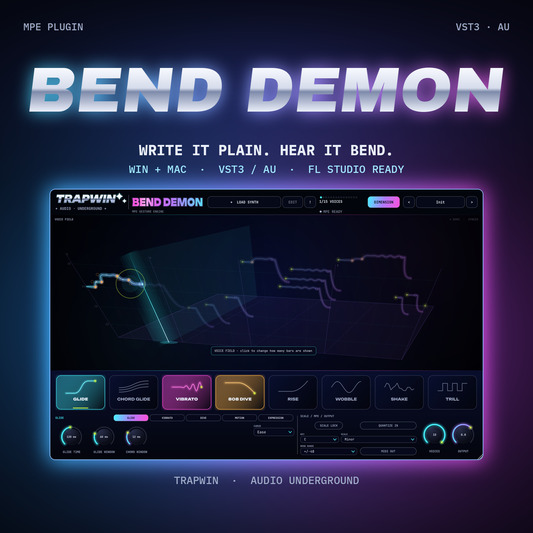 TrapWin BEND DEMON – MPE expression plugin for FL Studio, VST3 / AU, Windows and Mac