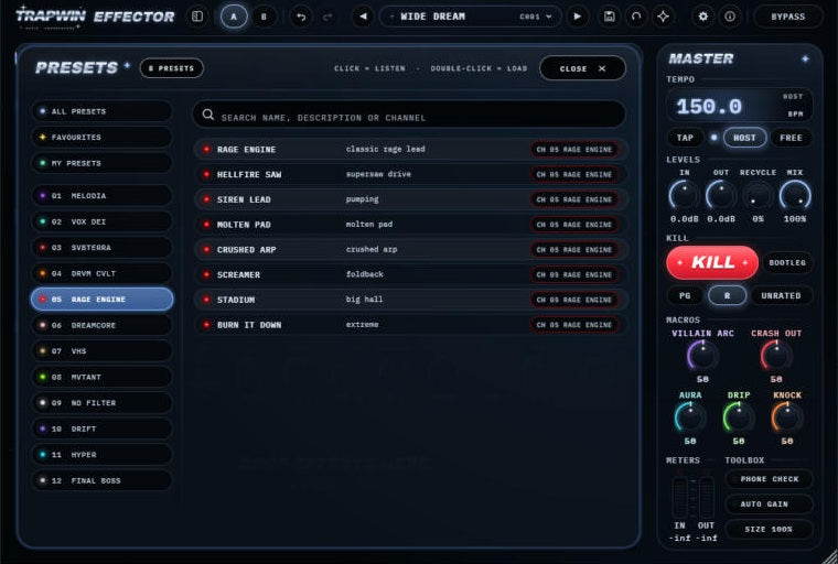 Effector preset browser with 12 channels