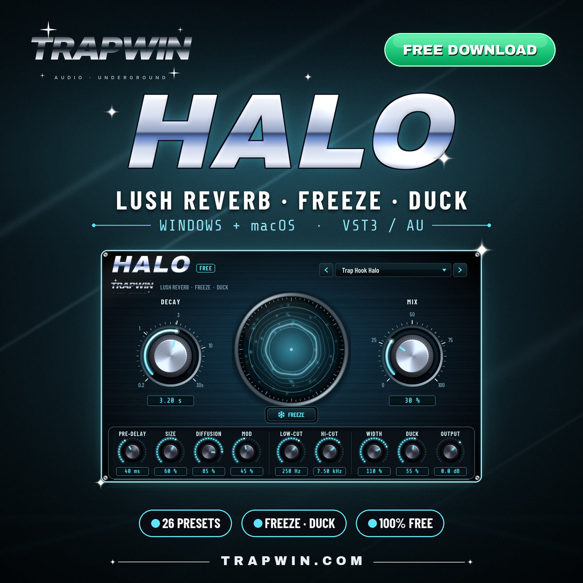 TrapWin HALO free reverb plugin