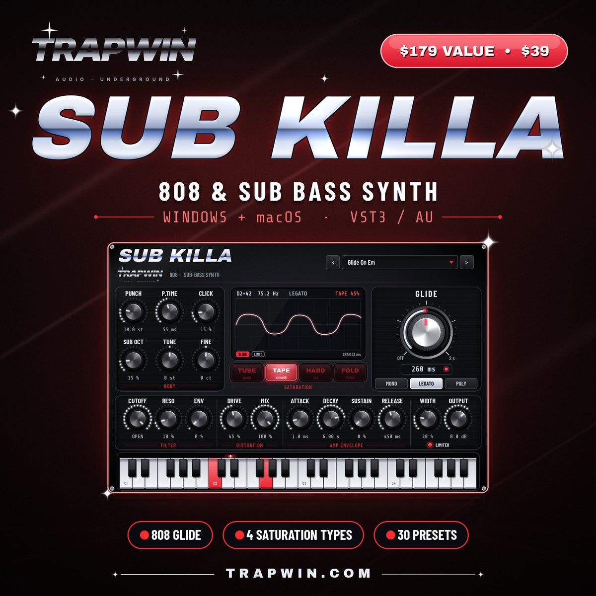 TrapWin SUB KILLA 808 synth plugin