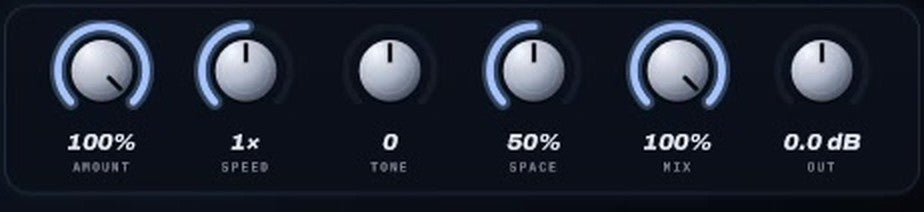 Amount, Speed, Tone, Space, Mix and Out knobs