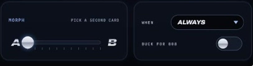 Morph fader between cards A and B, trigger mode Always, Duck for 808